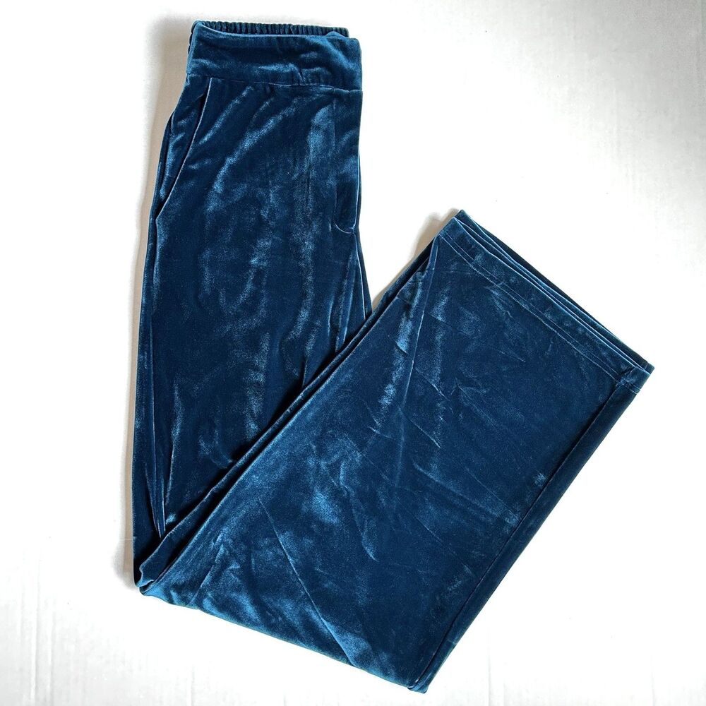 Francesca’s Blue Velvet Stretchy Pants 26” High Waist Women’s Size S Y2K Comfy